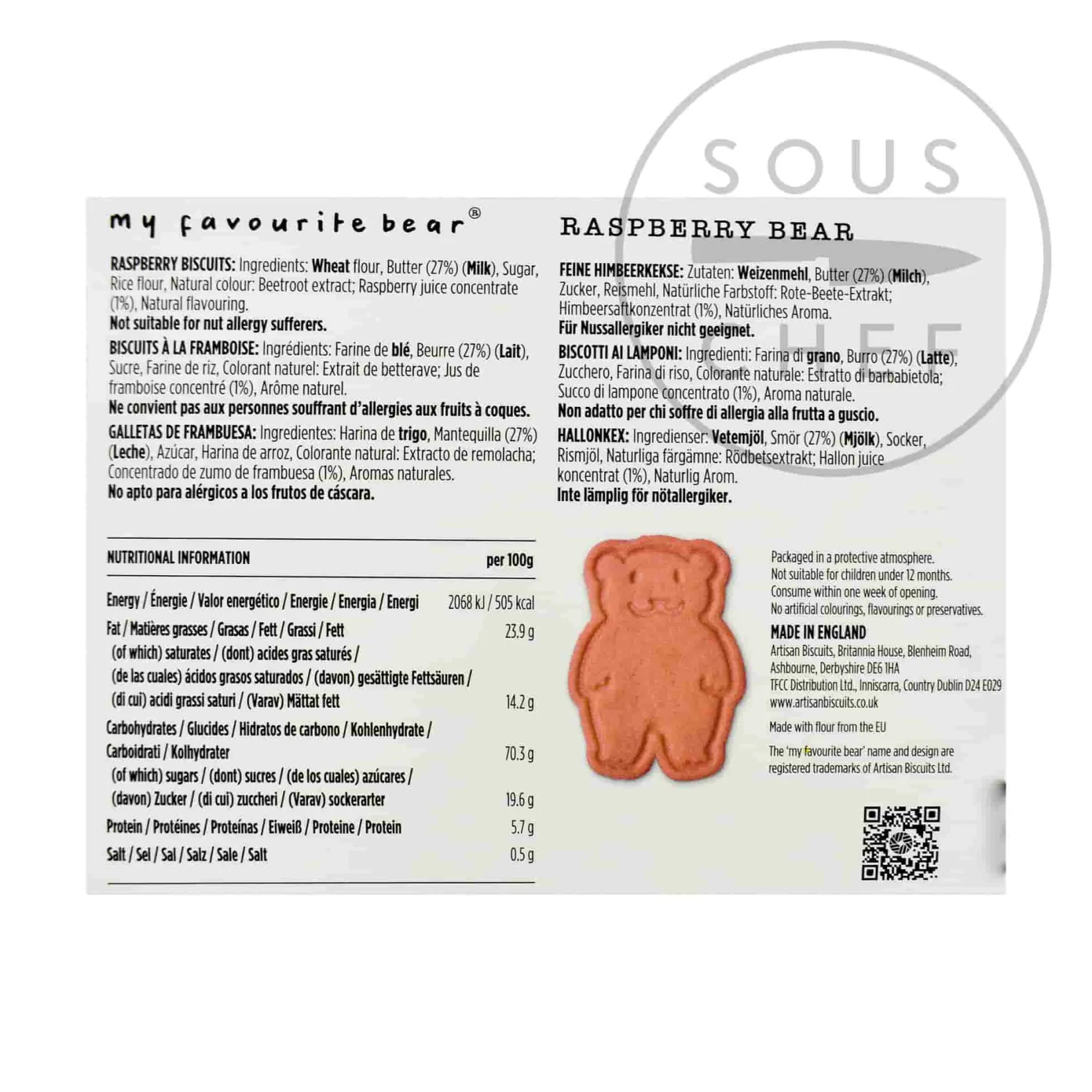 Artisan Biscuits Ingredients Brands|Made In The Uk^My Favourite Bear Raspberry Biscuits, 100g