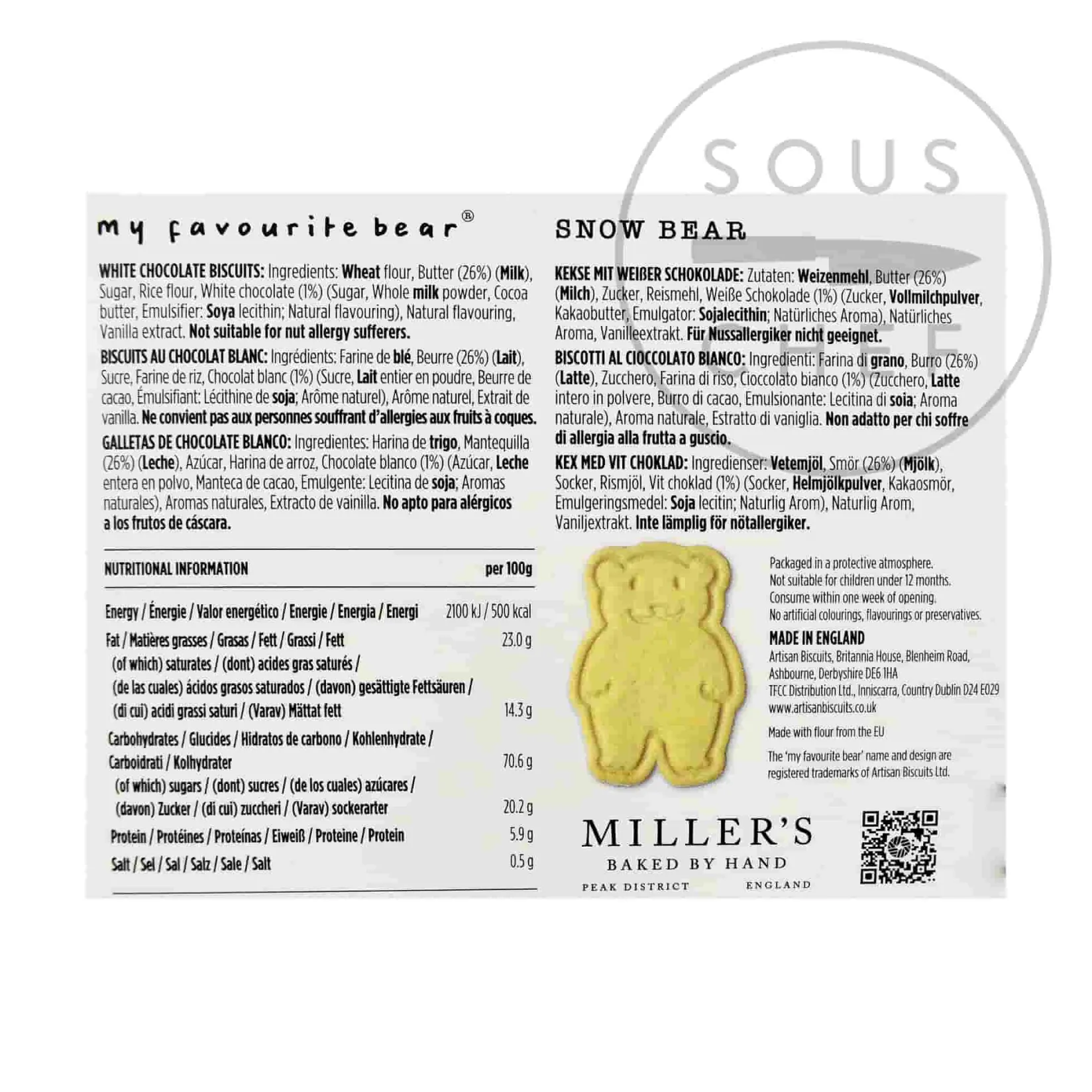 Artisan Biscuits Ingredients Brands|Made In The Uk^My Favourite Bear White Chocolate Chip Biscuits, 100g
