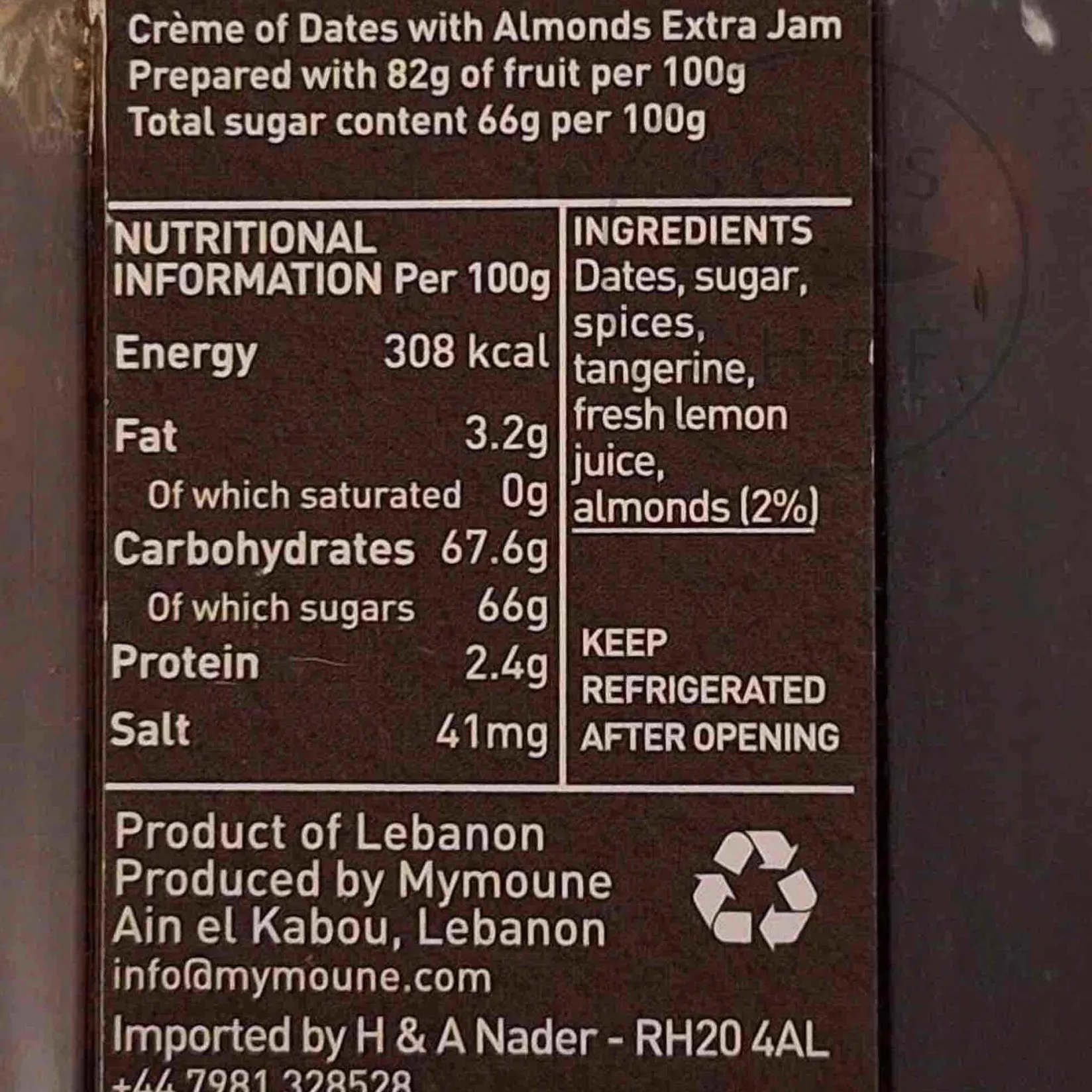 Mymoune Ingredients Brands|Jam, Honey & Spreads^Date & Almond Jam, 250g