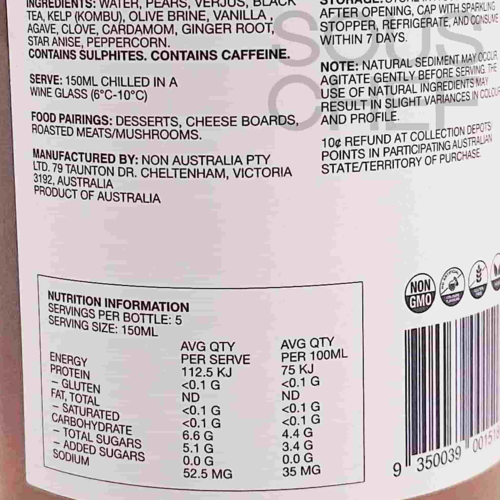 NON Ingredients Brands|Drinks^2 Caramelised Pear & Kombu Alcoholic Wine, 750ml