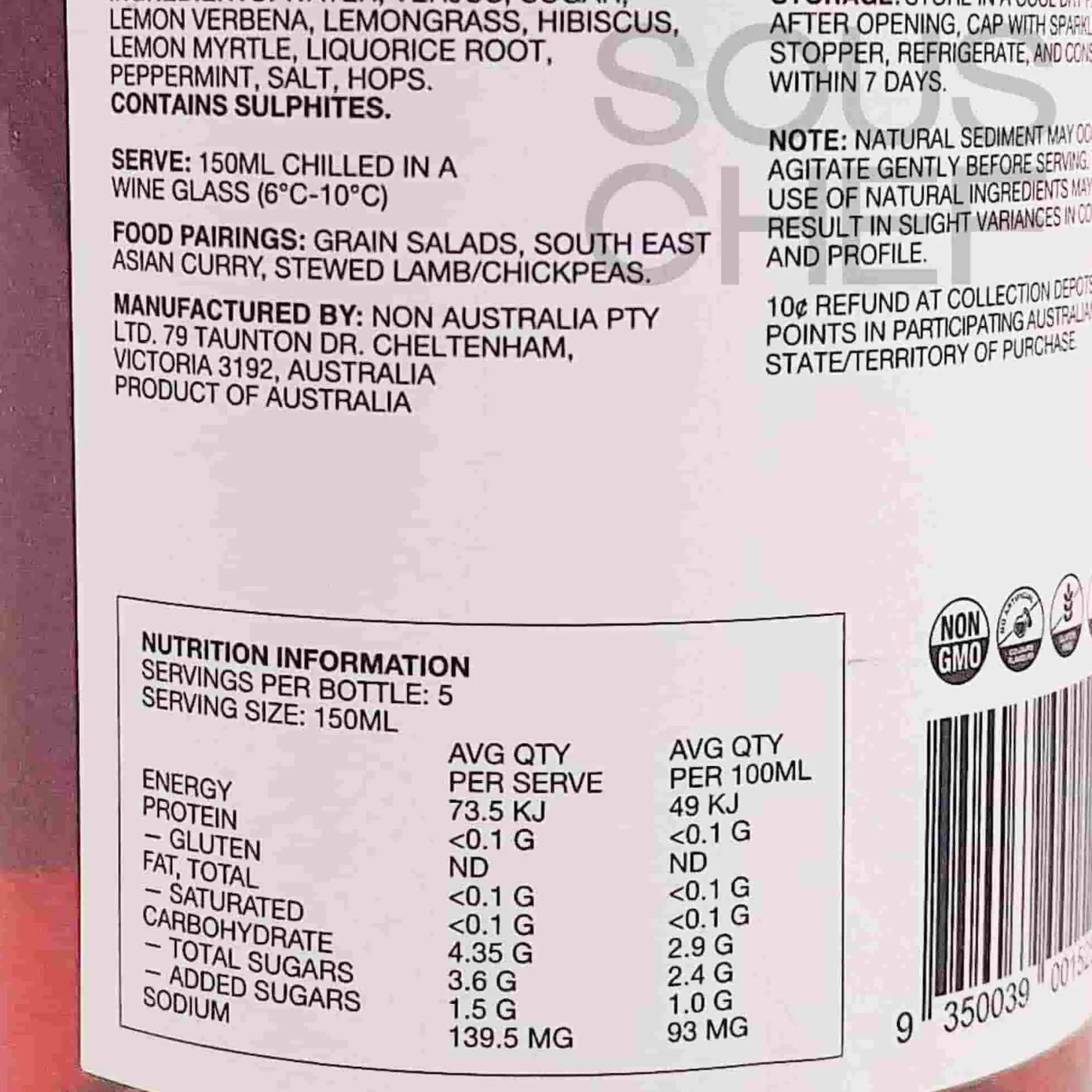 NON Ingredients Brands|Drinks^5 Lemon Marmalade & Hibiscus Alcoholic Wine, 750ml