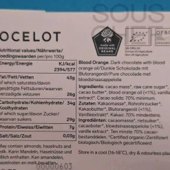 Ocelot Made In The Uk|Chocolate & Sweets^Organic Dark Chocolate & Orange Chocolate Bar, 70g