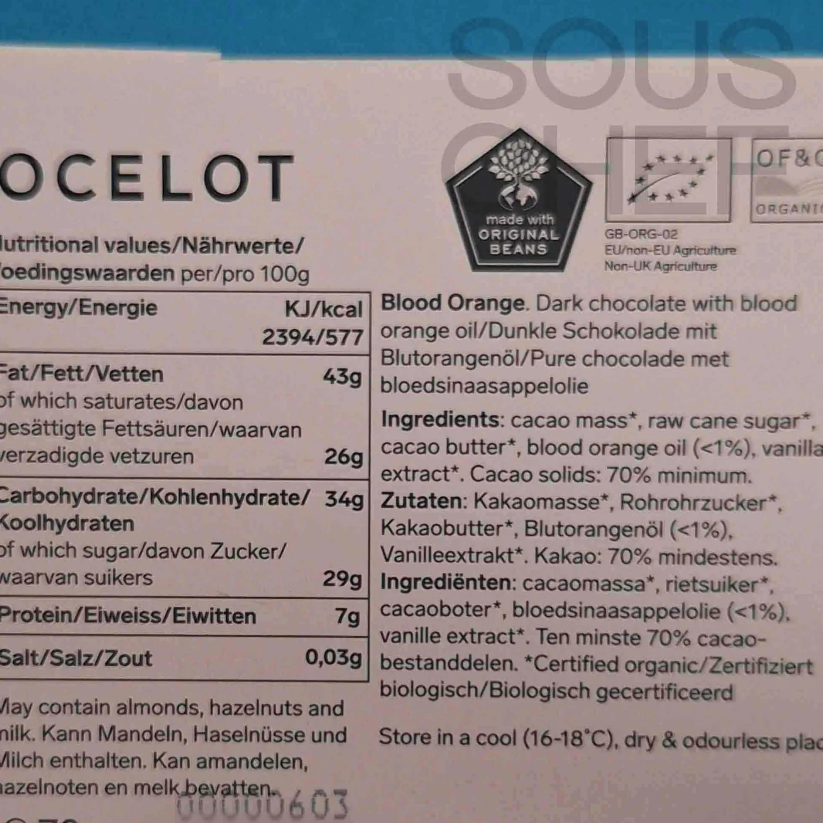 Ocelot Made In The Uk|Chocolate & Sweets^Organic Dark Chocolate & Orange Chocolate Bar, 70g