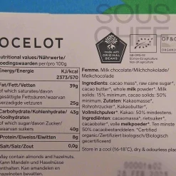 Ocelot Made In The Uk|Chocolate & Sweets^Organic Femme Milk Chocolate Bar, 70g