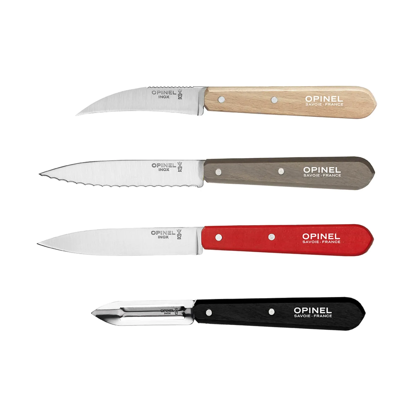 Opinel Kitchen Knives^4 Piece Red & Black Kitchen Essentials Knife Set