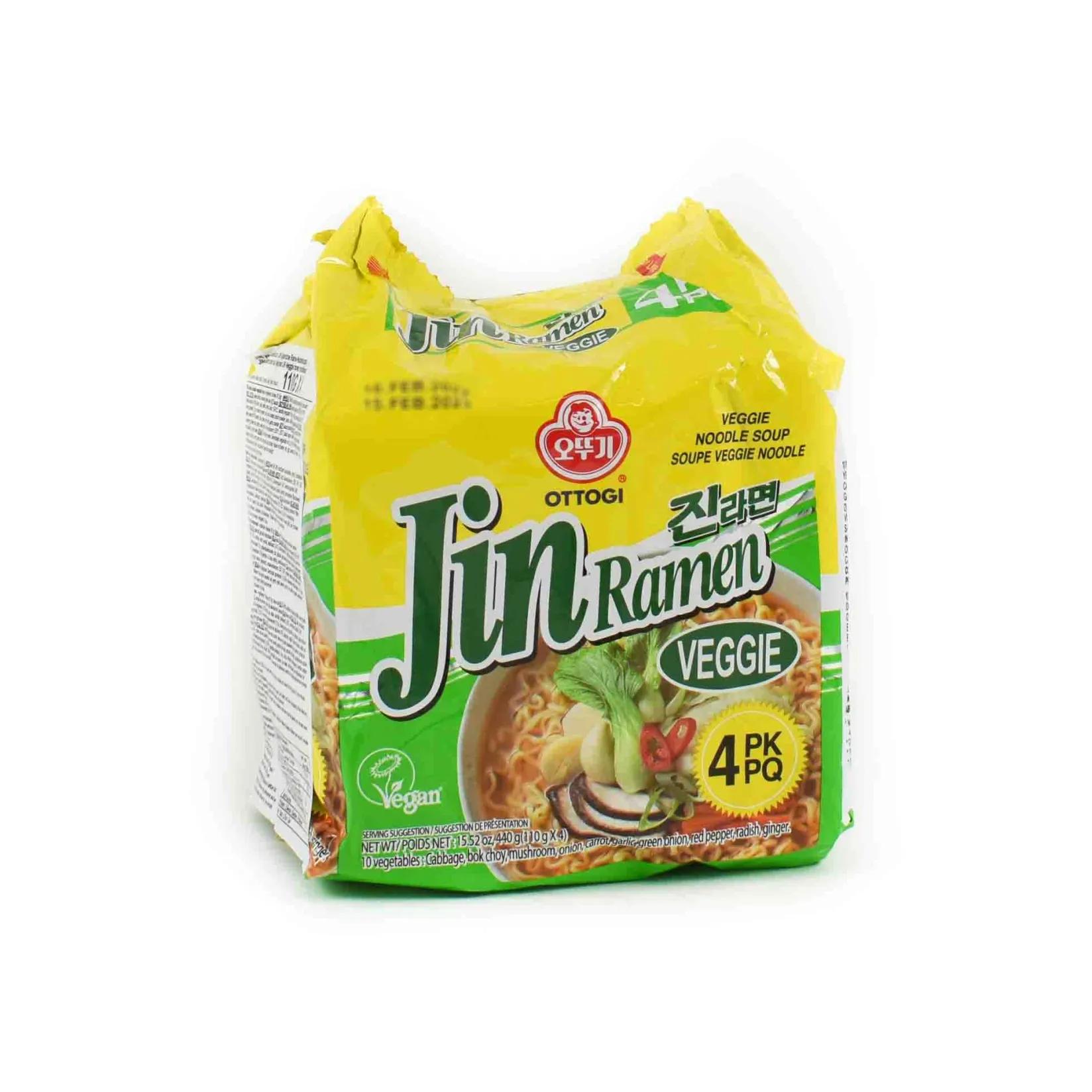 Ottogi Ingredients Brands|Korean Ingredients^Vegan Jin Ramen Veggie Multi 4 Pack Noodles, 4 x 110g