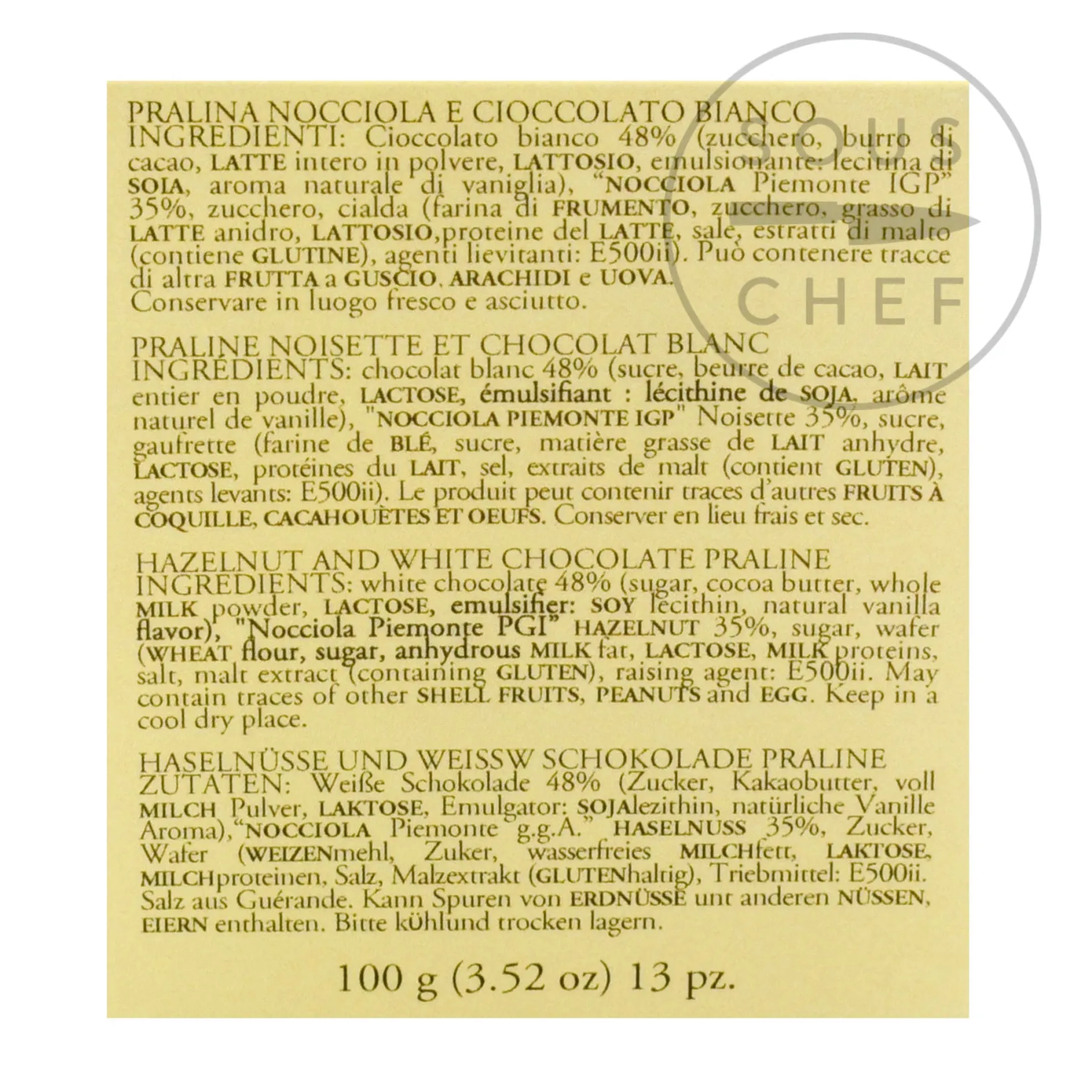 Pariani Ingredients Brands|Italian Ingredients^Hazelnut and White Chocolate Pralines, 100g