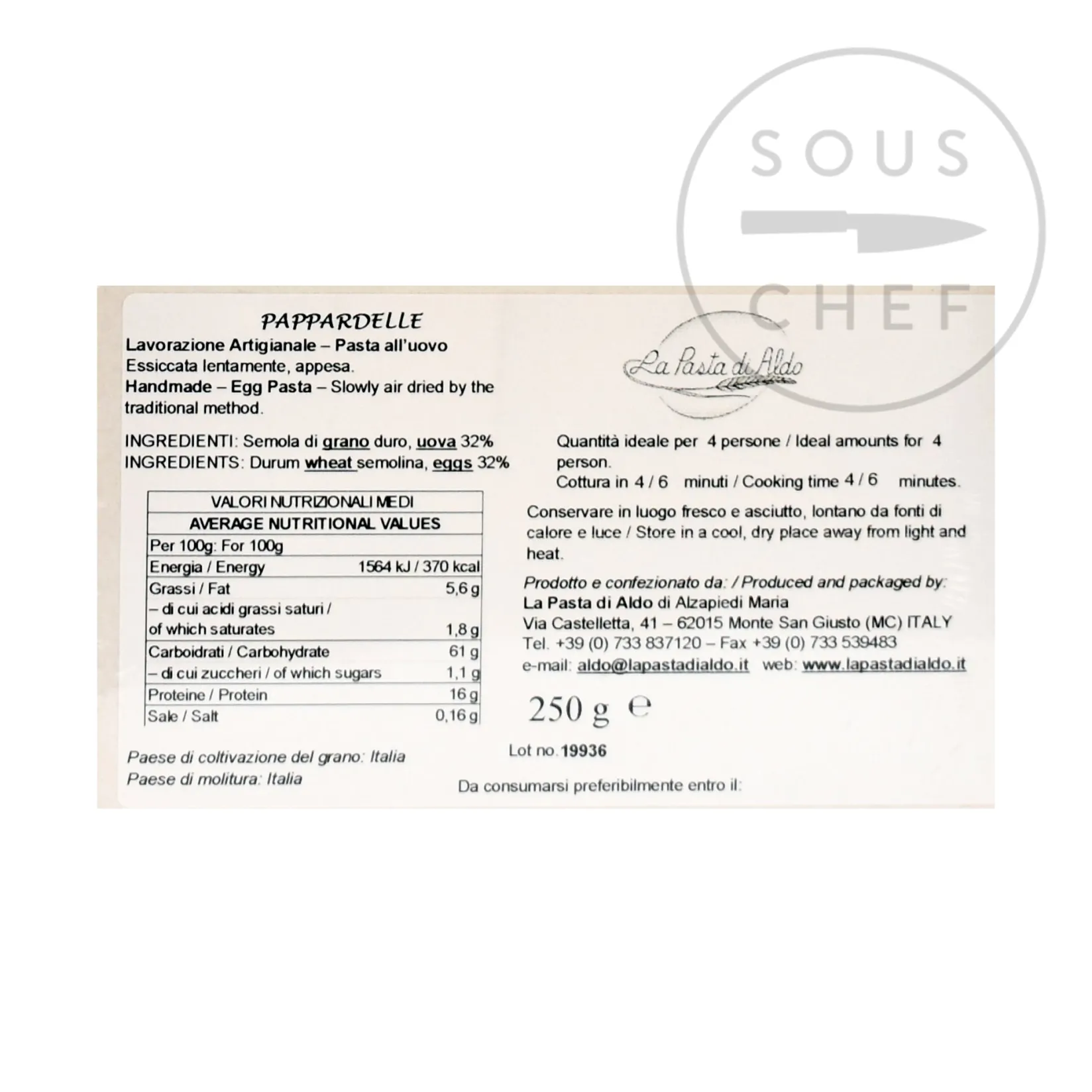 Pasta di Aldo Italian Ingredients|Pasta, Rice & Beans^Pappardelle Egg Pasta, 250g