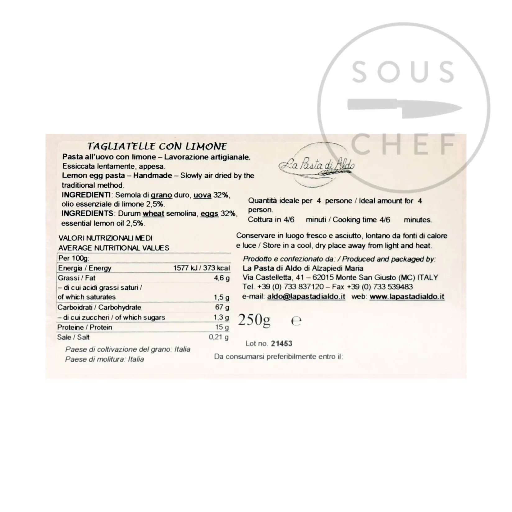 Pasta di Aldo Italian Ingredients|Pasta, Rice & Beans^Tagliatelle Egg Pasta with Lemon, 250g