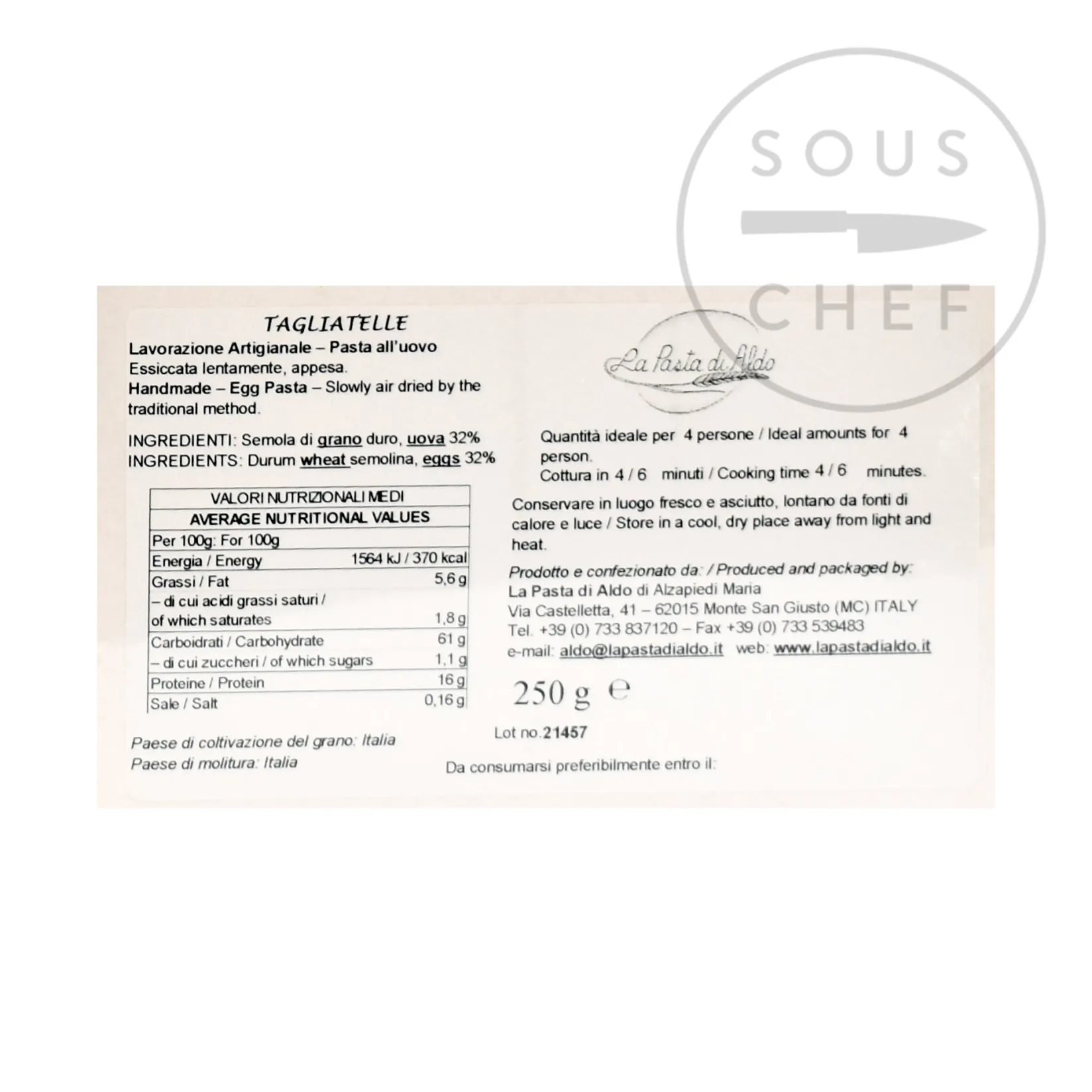 Pasta di Aldo Italian Ingredients|Pasta, Rice & Beans^Tagliatelle Egg Pasta, 250g