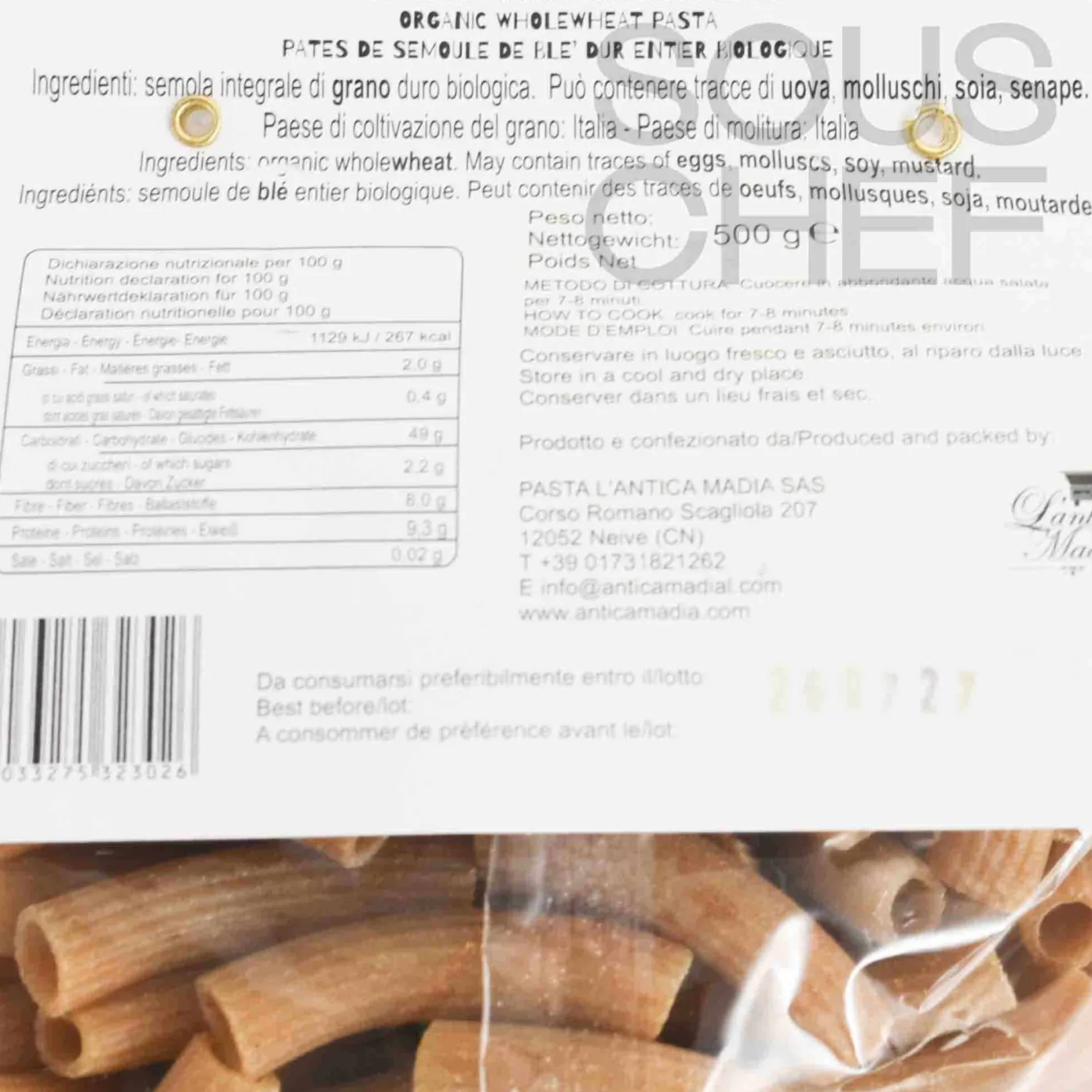 L'Antica Madia Ingredients Brands|Pasta, Rice & Beans^Pasta L'Antica Organic Wholewheat Maccheroni Pasta, 500g