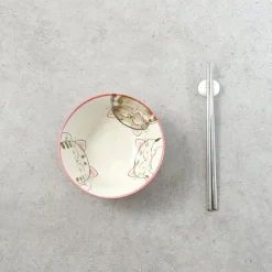 Kiji Stoneware & Ceramics Tableware Brands|Japanese Ingredients^Pink Lucky Cat Japanese Noodle Bowl, 15cm