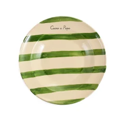 Puglia Handmade Crockery & Dinnerware|Bowls^Puglia "Cacio E Pepe" Green Stripe Pasta Bowl, 29cm