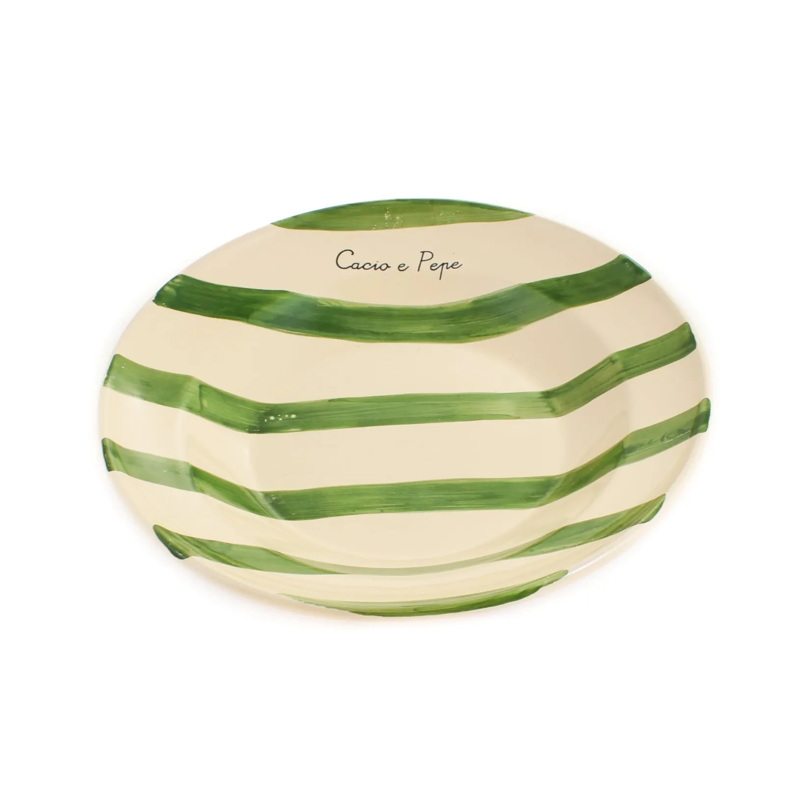 Puglia Handmade Crockery & Dinnerware|Bowls^Puglia "Cacio E Pepe" Green Stripe Pasta Bowl, 29cm