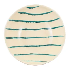 Puglia Handmade Crockery & Dinnerware|Bowls^Puglia Teal Stripe Large Salad Bowl, 34cm