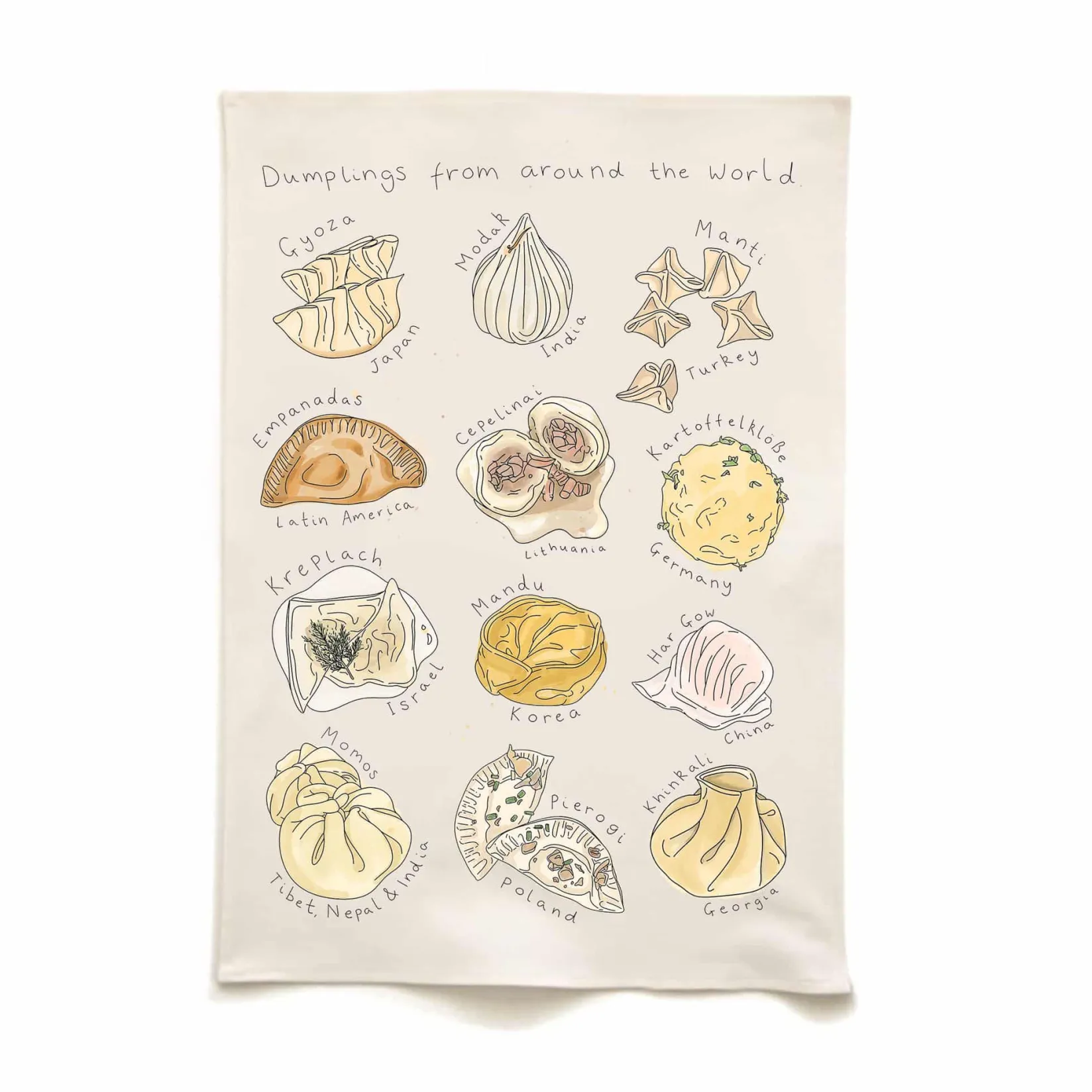 Quite Nice Clothing Kitchen Textiles & Clothing^Dumplings from Around the World Organic Cotton Tea Towel