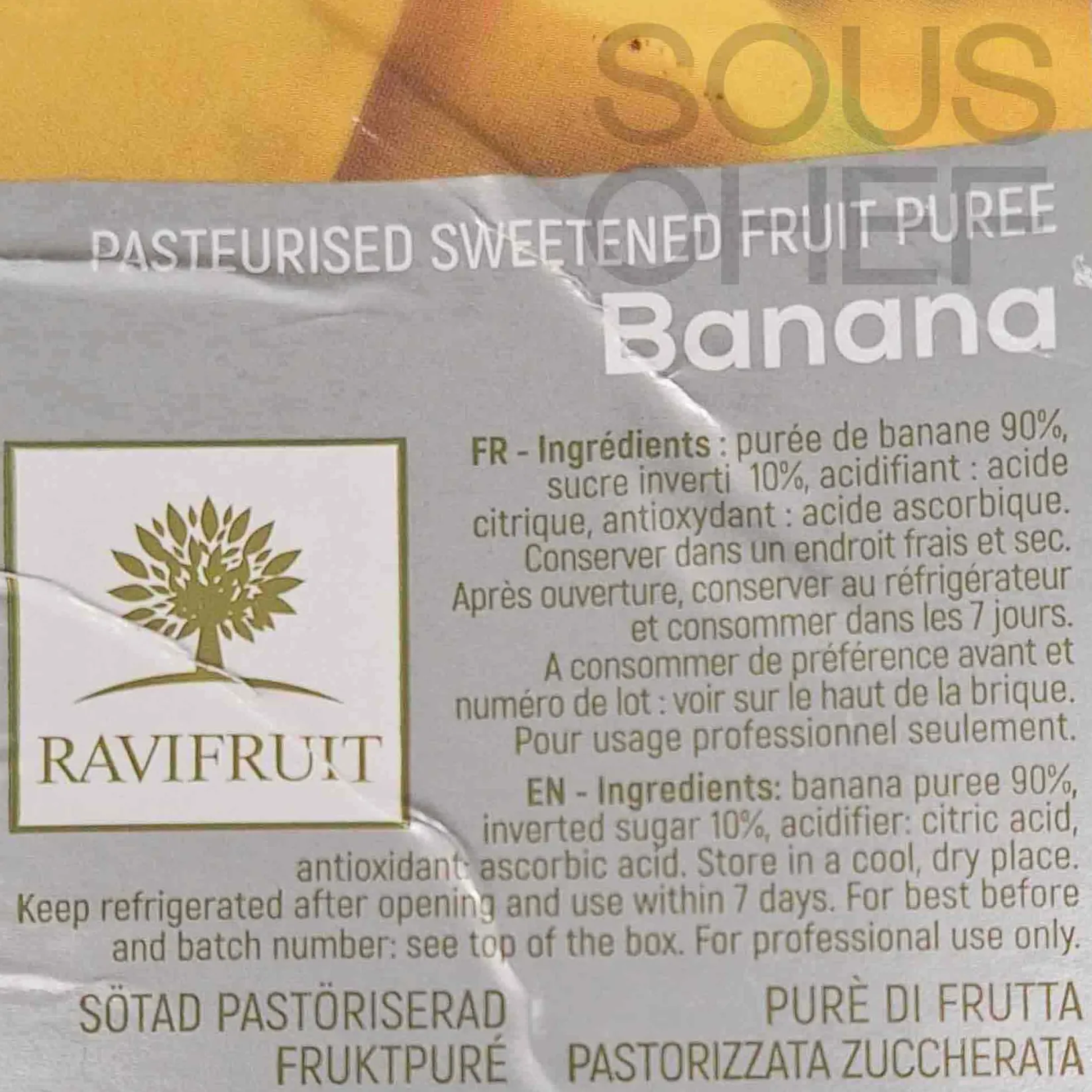 Ravifruit Ingredients Brands|Drinks^Banana Puree, 1 Litre