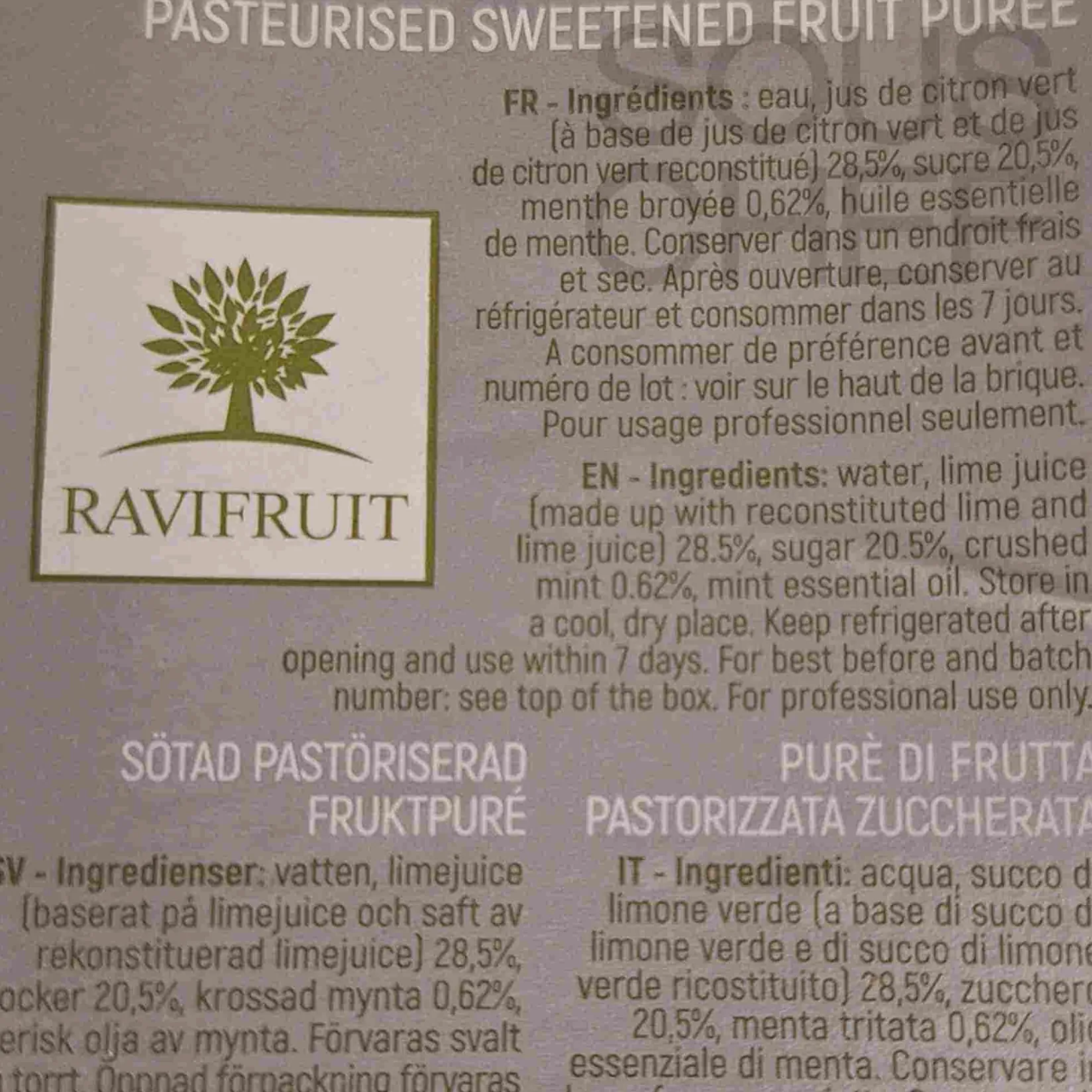 Ravifruit Ingredients Brands|Drinks^Mojito Puree, 1 Litre