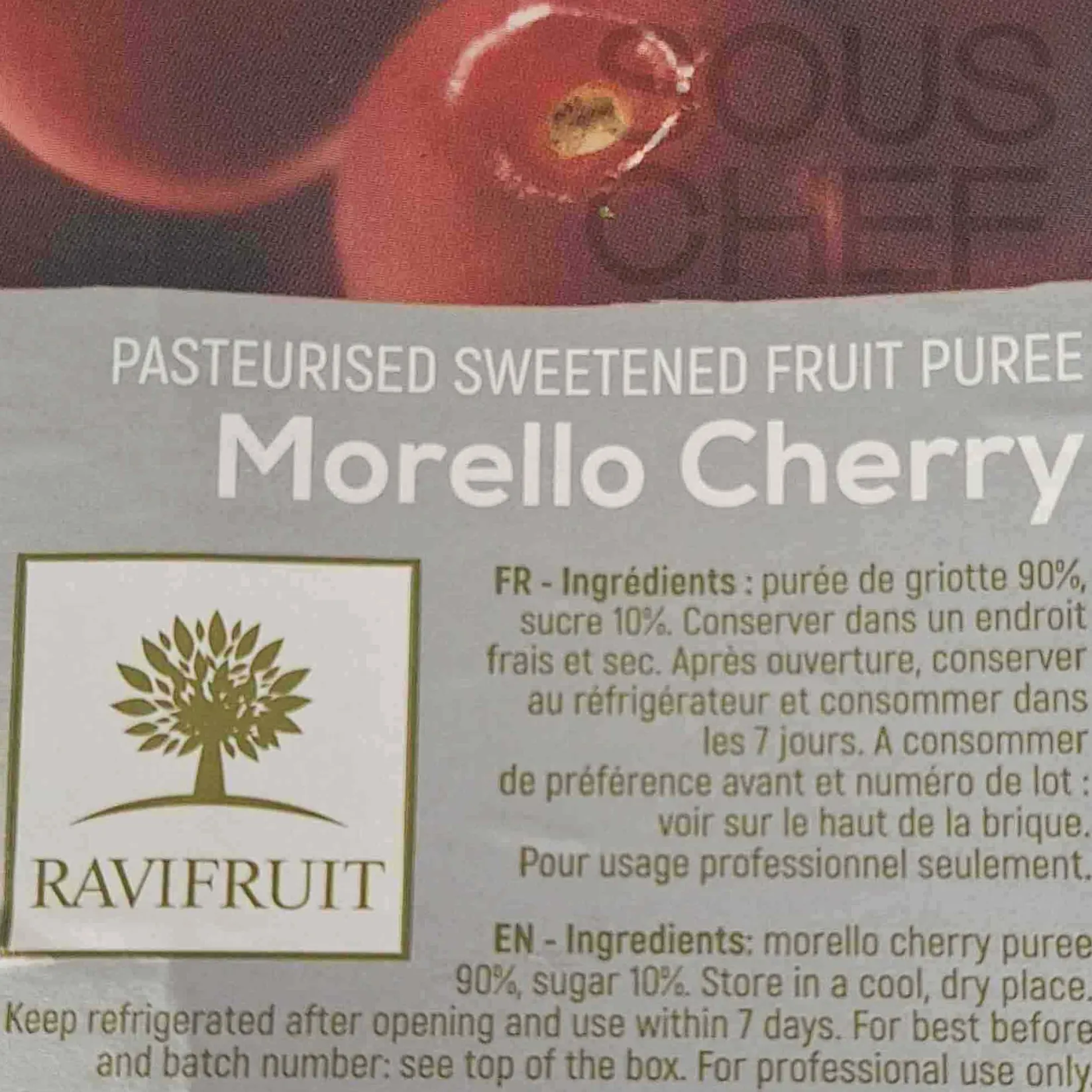 Ravifruit Ingredients Brands|Drinks^Morello Cherry Puree, 1 Litre