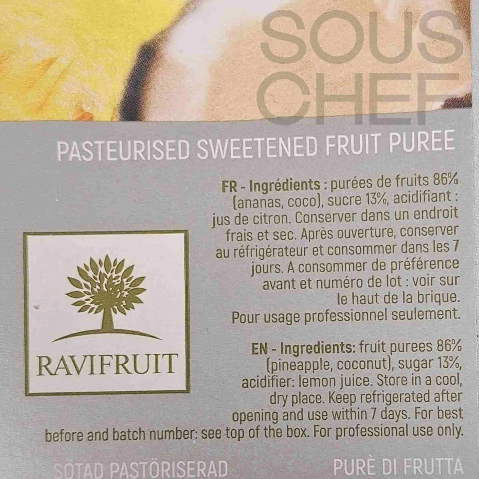 Ravifruit Ingredients Brands|Drinks^Pina Colada Puree, 1 Litre