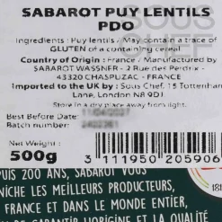 Sabarot French Ingredients|Pasta, Rice & Beans^PDO Puy Lentils in Metal Tin, 500g