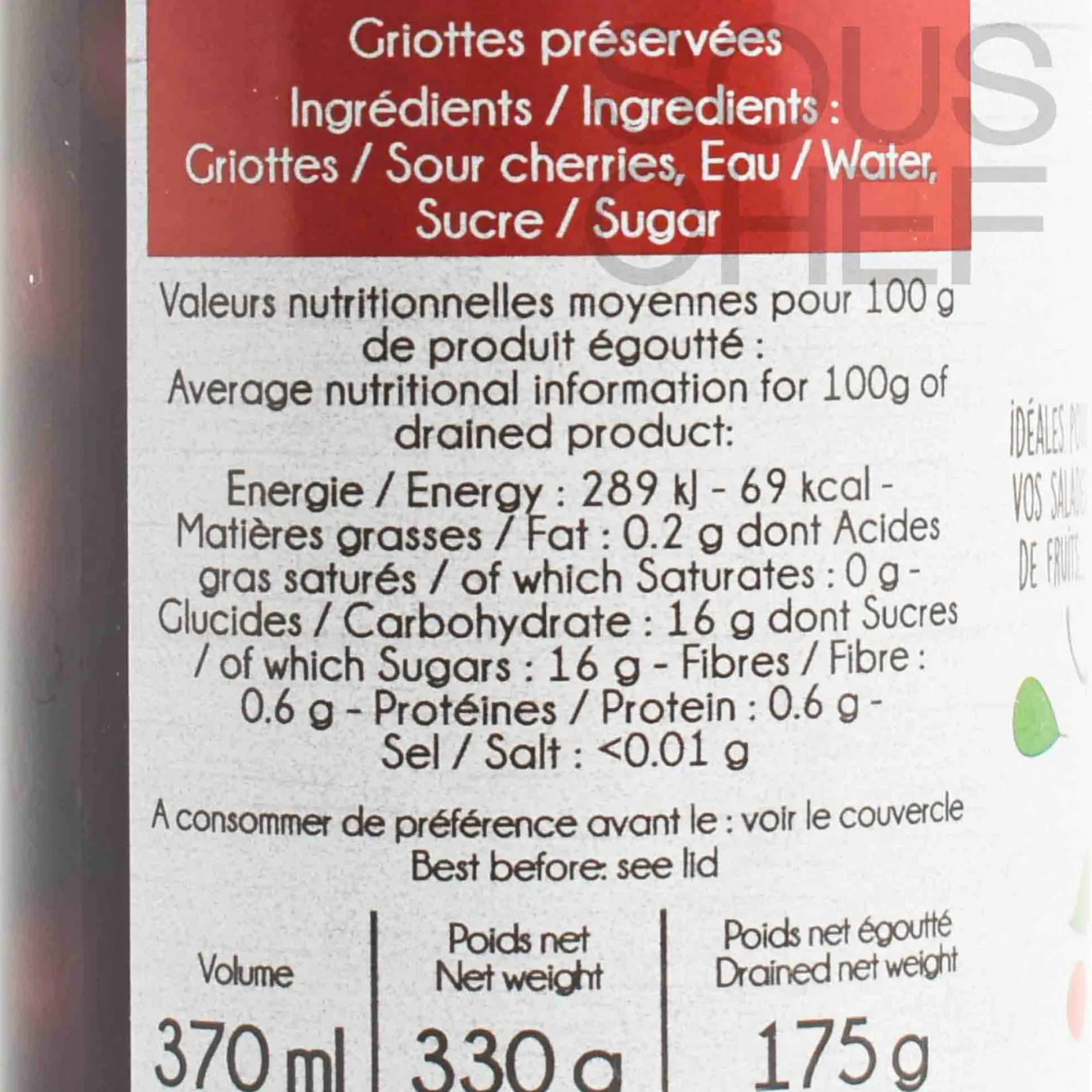 Sabarot Ingredients Brands|Baking Ingredients^Pitted Morello Cherries (Griottes), 370ml