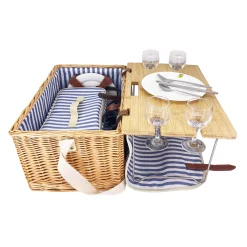Les Jardin de la Comtesse Picnicware|Disposable Tableware^Saint-Malo Blue Striped Picnic Basket with Table, 4 Person