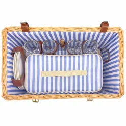 Les Jardin de la Comtesse Picnicware|Disposable Tableware^Saint-Malo Blue Striped Picnic Basket with Table, 4 Person