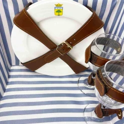 Les Jardin de la Comtesse Picnicware|Disposable Tableware^Saint-Malo Blue Striped Picnic Basket with Table, 4 Person