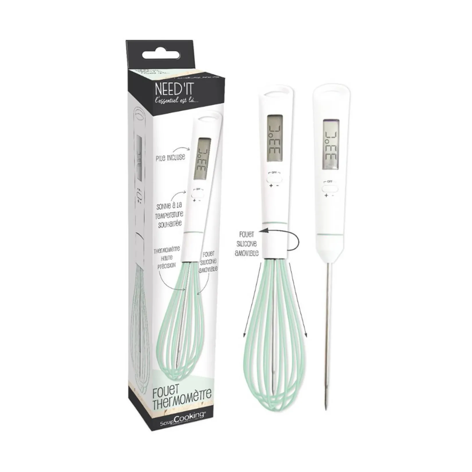 Carambelle Baking Supplies & Equipment^Scrap Cooking Handheld Whisk with Built in Thermometer