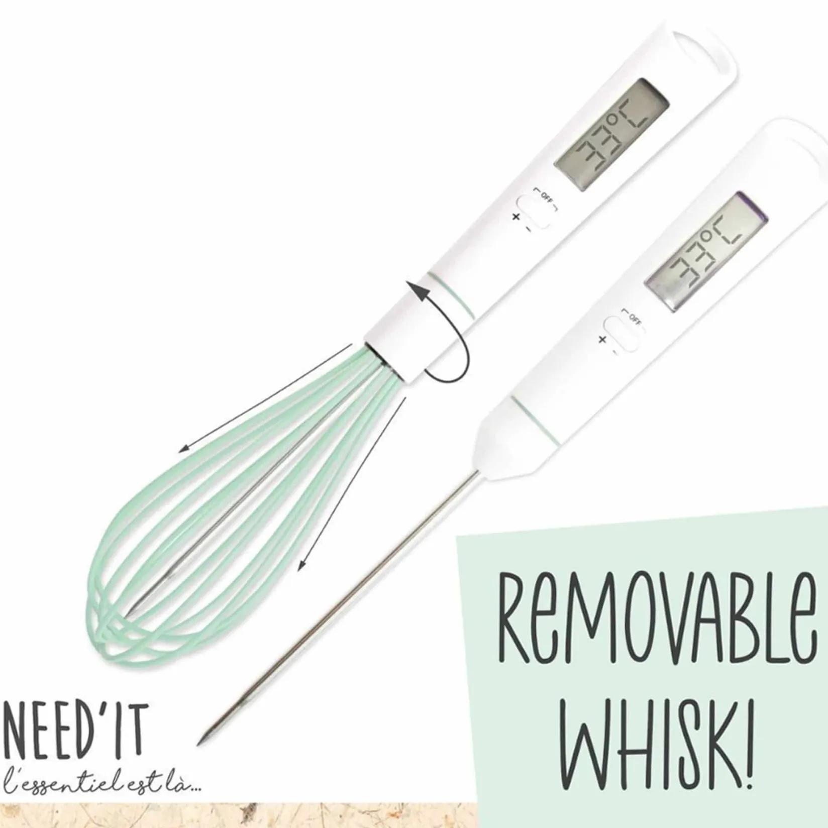 Carambelle Baking Supplies & Equipment^Scrap Cooking Handheld Whisk with Built in Thermometer
