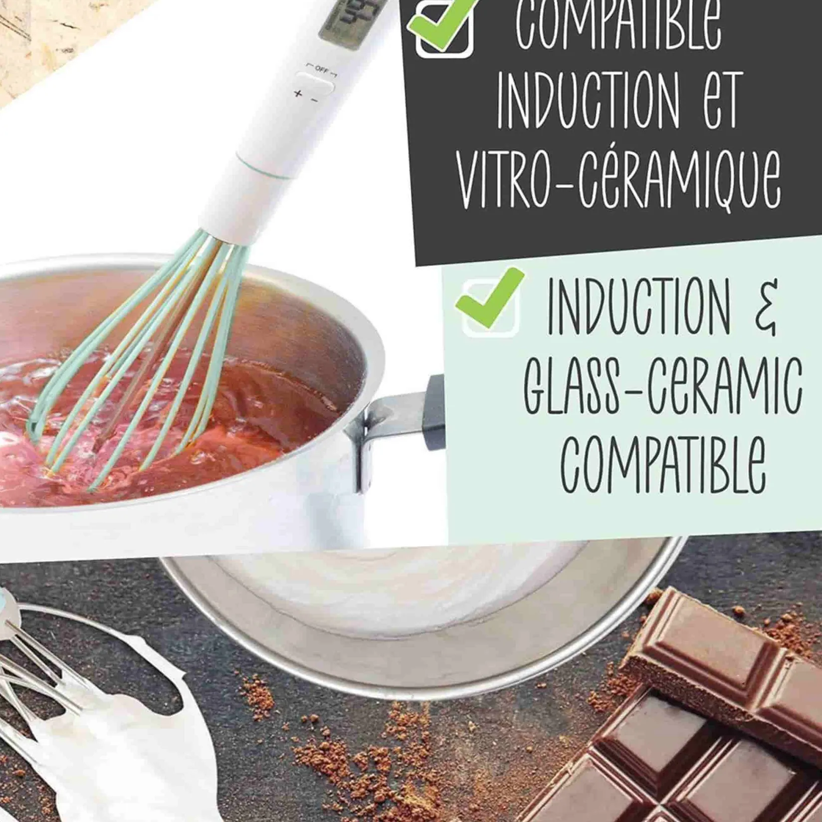 Carambelle Baking Supplies & Equipment^Scrap Cooking Handheld Whisk with Built in Thermometer