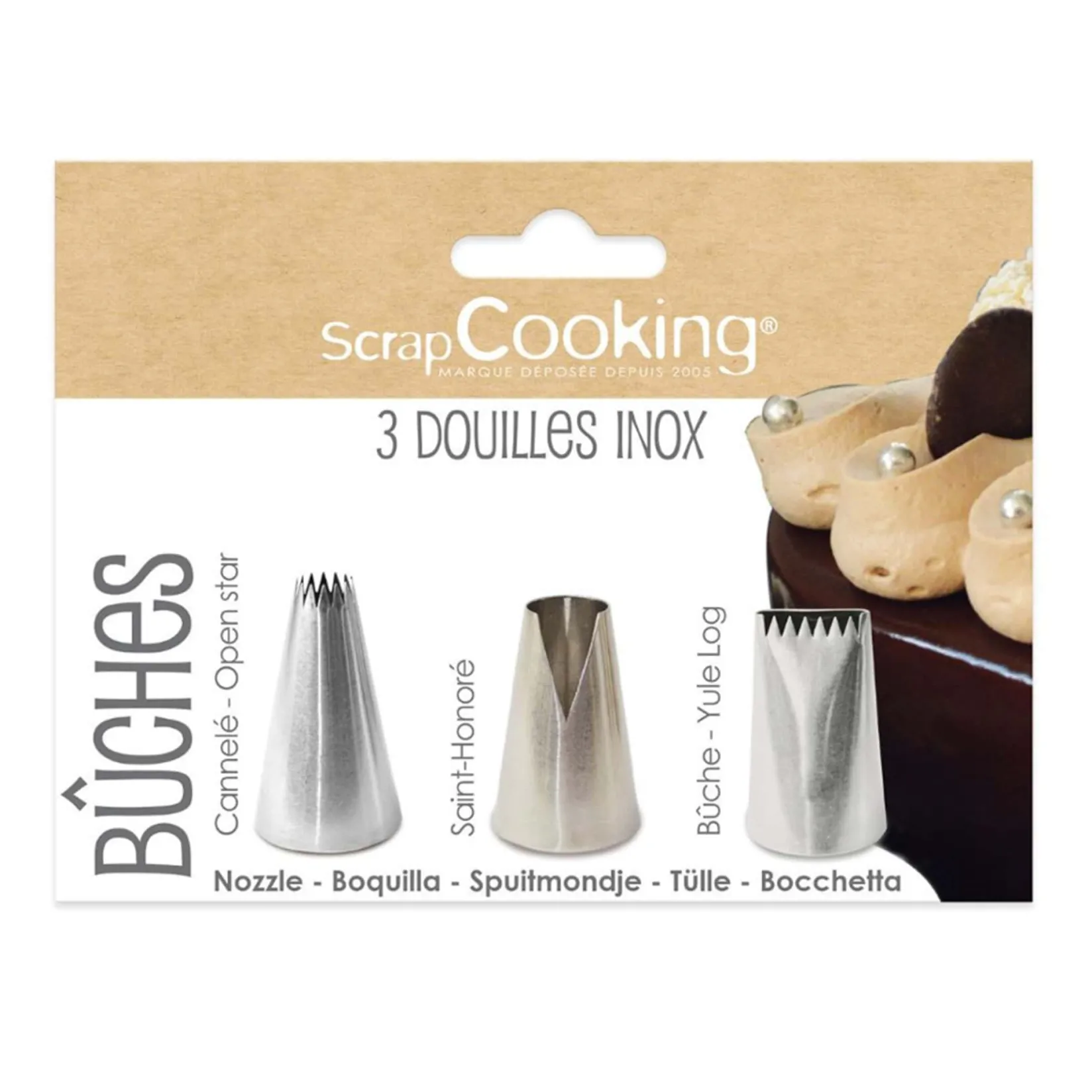 Carambelle Baking Supplies & Equipment^Scrap Cooking Set of 3 Stainless Steel Yule Log Piping Nozzles