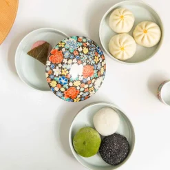 Seikou Tableware Brands|Japanese Ingredients^Porcelain Black Floral Motif Sweets Container, 3 Compartments