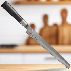 Suncraft Japanese Ingredients|Kitchen Knives^Senzo Twist Damascus Steel VG10 Core Bread Knife, 22cm