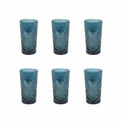 Bright Glassware Tableware Brands|Cocktail Making & Barware^Set of 6 Blue Hobstar Highball Glasses, 350ml
