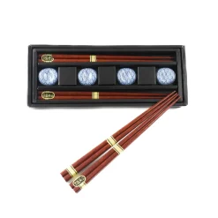 Kiji Stoneware & Ceramics Japanese Ingredients|Japanese Tableware^Set of 4 Blue Wave Chopsticks with Rests