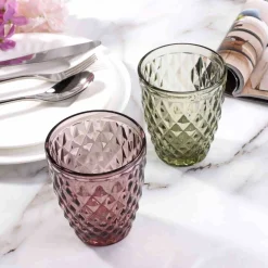 Bright Glassware Tableware Brands^Set of 6 Green Diamond Tumblers, 270ml