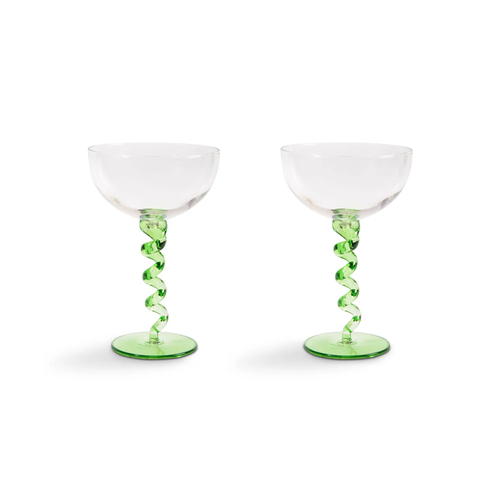 &Klevering Tableware Brands|Cocktail Making & Barware^Set of 2 Green Twisted Coupe Glasses, 300ml