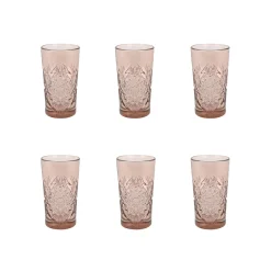 Bright Glassware Tableware Brands|Cocktail Making & Barware^Set of 6 Pink Hobstar Highball Glasses, 350ml