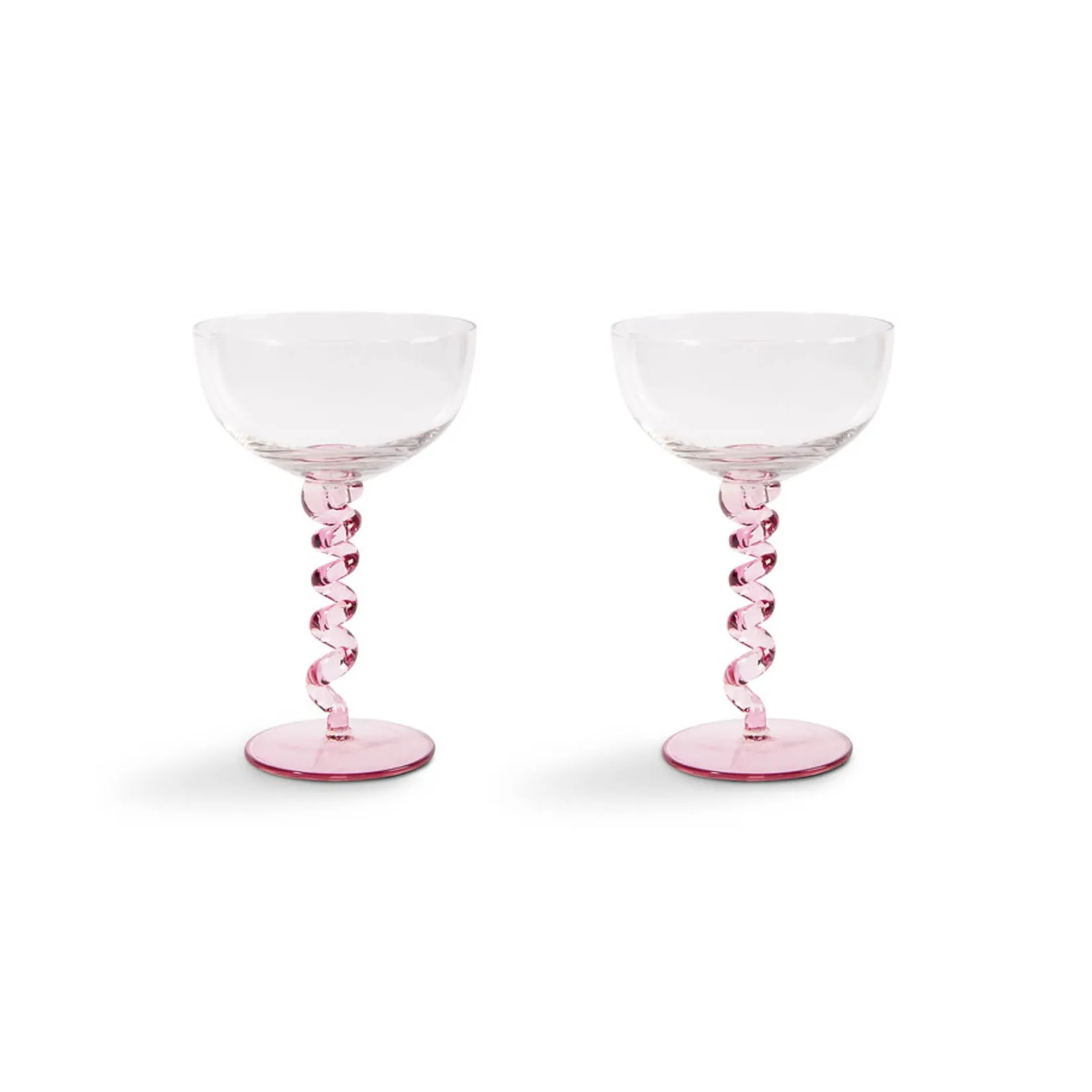 &Klevering Table Setting|Drinking Glasses^Set of 2 Pink Twisted Coupe Glasses