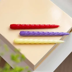 &Klevering Table Setting|Tableware Brands^Set of 3 Red and Purple Twisted Candles