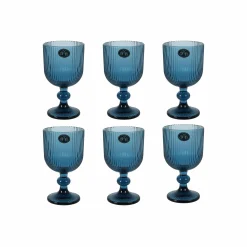 Bright Glassware Tableware Brands^Set of 6 Ribbed Blue Wine Glasses, 255ml