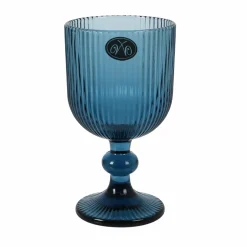 Bright Glassware Tableware Brands^Set of 6 Ribbed Blue Wine Glasses, 255ml