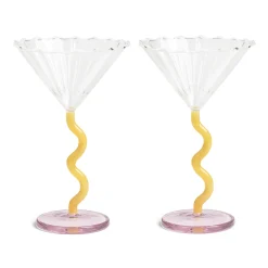 &Klevering Tableware Brands|Cocktail Making & Barware^Set of 2 Yellow & Pink Zig Zag Martini Glasses, 150ml