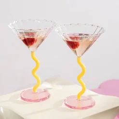 &Klevering Tableware Brands|Cocktail Making & Barware^Set of 2 Yellow & Pink Zig Zag Martini Glasses, 150ml