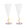 &Klevering Tableware Brands^Set of 2 Yellow Stem Champagne Flutes, 180ml