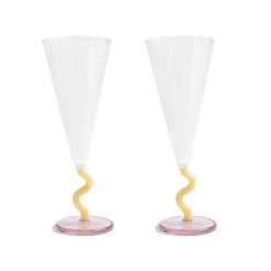 &Klevering Tableware Brands^Set of 2 Yellow Stem Champagne Flutes, 180ml