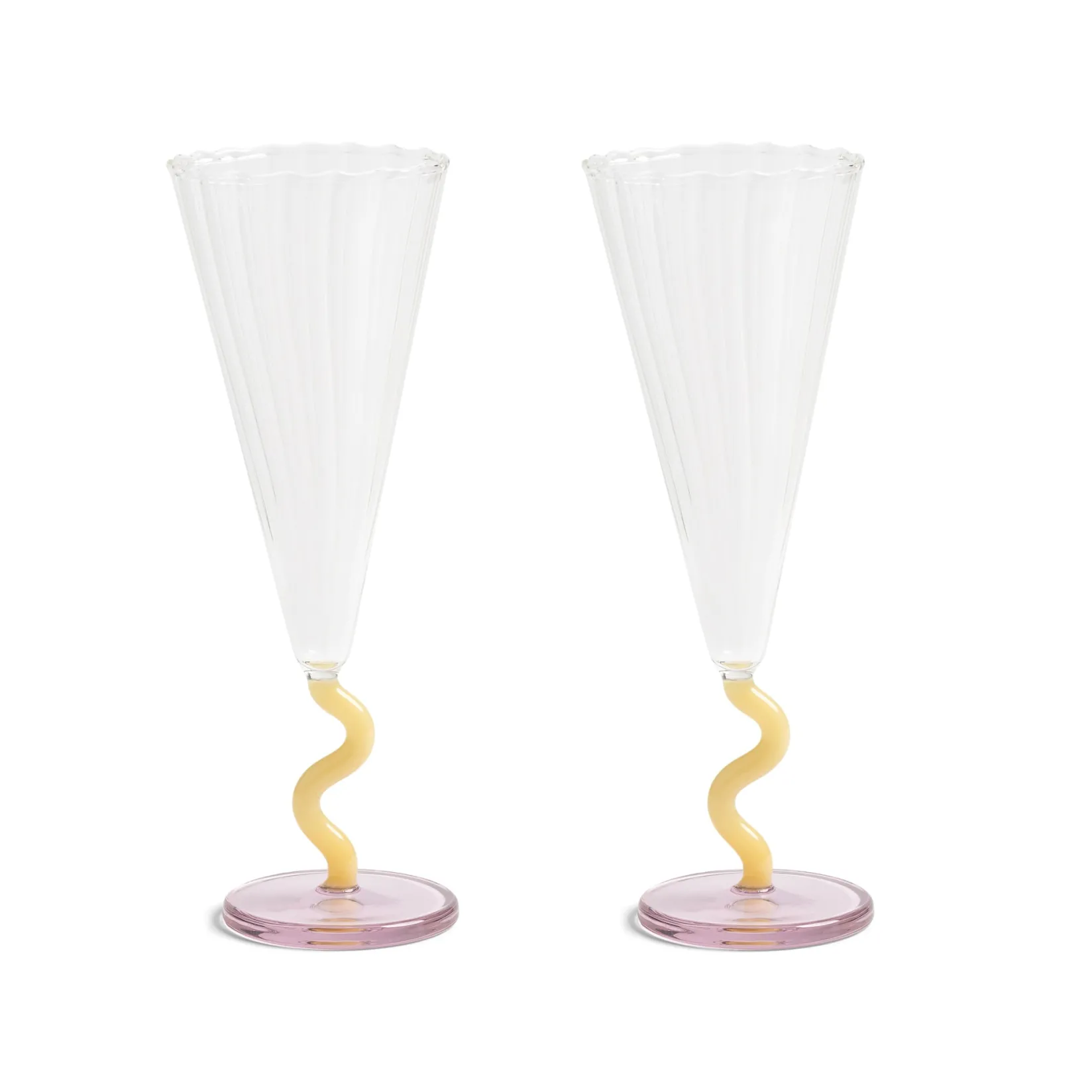 &Klevering Tableware Brands^Set of 2 Yellow Stem Champagne Flutes, 180ml