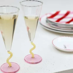 &Klevering Tableware Brands^Set of 2 Yellow Stem Champagne Flutes, 180ml